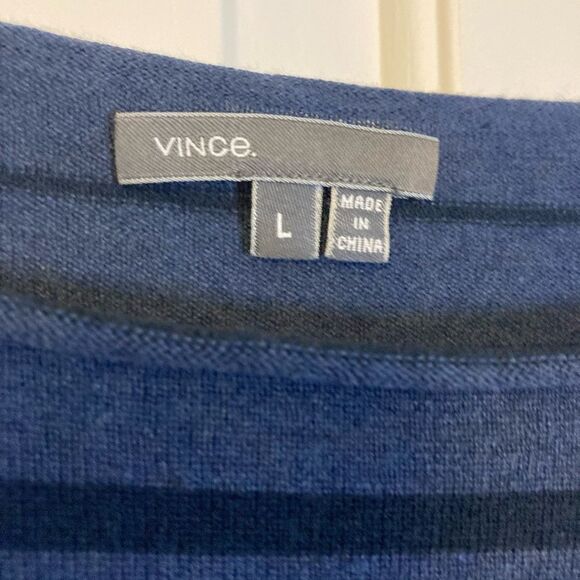 Vince Merino Wool Blend Blue Block Print Striped Oversized Boxy Lightweight Top - Picture 4 of 7